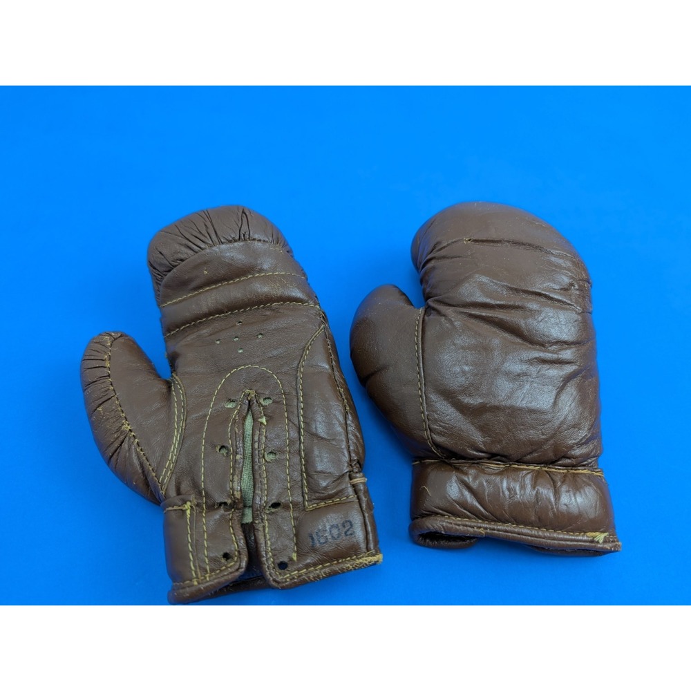 Vintage Kids Leather Boxing Gloves Small Mittens Youth Brown USA Made 1602